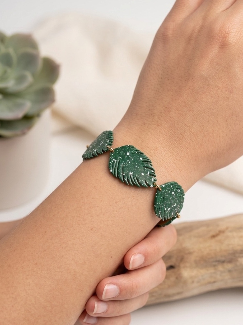 Alfani Palm Leaf Bracelet | Gold Tone Green Enamel Tropical Bracelet